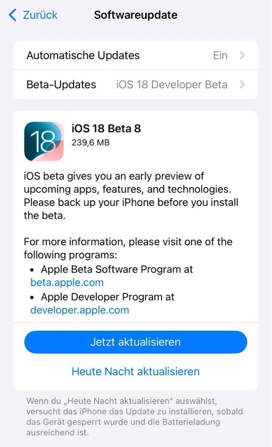 顺昌苹果手机维修分享苹果 iOS / iPadOS 18 开发者预览版 Beta 8 发布 